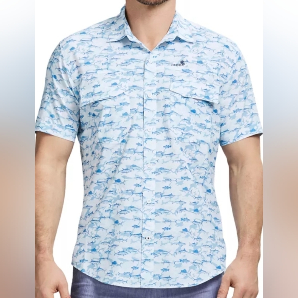 NWOT IZOD Men’s Light Blue Sunshield Performance Beach Short-Sleeve Shirt